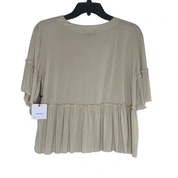 Originality Babydoll Flowy Cream Top Short Sleeve Ruffle Women Small HSH NEW - Picture 3 of 7
